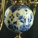 Vintage Hand Painted Blue Delft Chandelier, 1950 Holland, Scalloped Body, 6 Arms