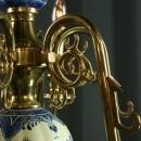 Vintage Hand Painted Blue Delft Chandelier, 1950 Holland, Scalloped Body, 6 Arms