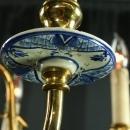 Vintage Hand Painted Blue Delft Chandelier, 1950 Holland, Scalloped Body, 6 Arms
