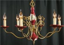 Vintage Italian Capo-Style 6-Arm Ceramic Chandelier in a Rose Red Majolica Glaze