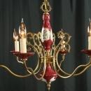 Vintage Italian Capo-Style 6-Arm Ceramic Chandelier in a Rose Red Majolica Glaze