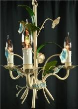 Vintage 1950 French Chandelier, Shabby Elegance/Cottage, Blue Flowers, 3 Arms