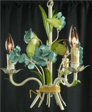 Vintage French Chandelier, 3 Arms, Shabby/Cottage, Blue Roses/Green Leaves
