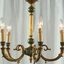 Vintage French Neoclassical Style Chandelier, 5 Arms, Metal, Green Paint/Gold