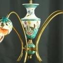 Vintage 1960 5-Arm Chandelier from Belgium, Brass, Ceramic, Aqua/Gold Accents
