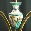 Vintage 1960 5-Arm Chandelier from Belgium, Brass, Ceramic, Aqua/Gold Accents