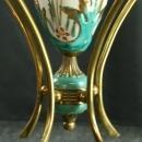 Vintage 1960 5-Arm Chandelier from Belgium, Brass, Ceramic, Aqua/Gold Accents