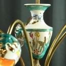Vintage 1960 5-Arm Chandelier from Belgium, Brass, Ceramic, Aqua/Gold Accents