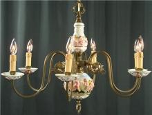 Large Vintage Capodimonte Style Chandelier, 6 Metal Arms, Cherubs/Putti, Pastels