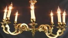 Vintage 1950 French Brass Chandelier, 8 Arms, Traditional Styling, Candles