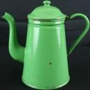 Antique French Green Enamel Kettle Teapot Pitcher