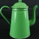 Antique French Green Enamel Kettle Teapot Pitcher