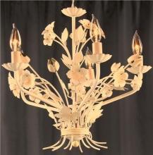 Petite Vintage French Country Painted Chandelier, 5 Arm, White/Pink, Cottage