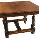 Antique Dining Table, France 1880, Brittany Fine Carved Chestnut, Figurine Legs