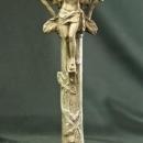 1920 Crucifix Art Nouveau Metal Oak Leaf Motif Jesus Christ Standing 15-203