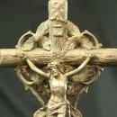 1920 Crucifix Art Nouveau Metal Oak Leaf Motif Jesus Christ Standing 15-203
