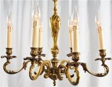 Antique French Rococo Chandelier, Orig for Wax Candles, 6 Arms, Heavy Cast Metal