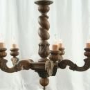 Large Vintage French Oak Barley Twist Chandelier, 5 Arms, Renaissance Style