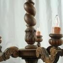 Large Vintage French Oak Barley Twist Chandelier, 5 Arms, Renaissance Style