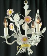 Newer Vintage French Daisy Chandelier, Shabby Style, White/Pink, 3 Arms