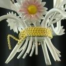 Newer Vintage French Daisy Chandelier, Shabby Style, White/Pink, 3 Arms