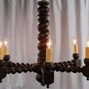 Large French Antique Chandelier, Oak Barley Twist, 6 Arms, Hunting Style