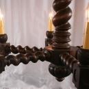 Large French Antique Chandelier, Oak Barley Twist, 6 Arms, Hunting Style
