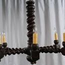 Large French Antique Chandelier, Oak Barley Twist, 6 Arms, Hunting Style