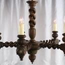 Antique Chandelier, French Hunting Style, Double Barley Twist Oak, 5 Arms, Large