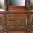 Large Antique Buffet 1880, Mechelen Carved Oak, Tavern Scenes, Stag/Lion/Gryphon