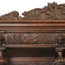 Large Antique Buffet 1880, Mechelen Carved Oak, Tavern Scenes, Stag/Lion/Gryphon