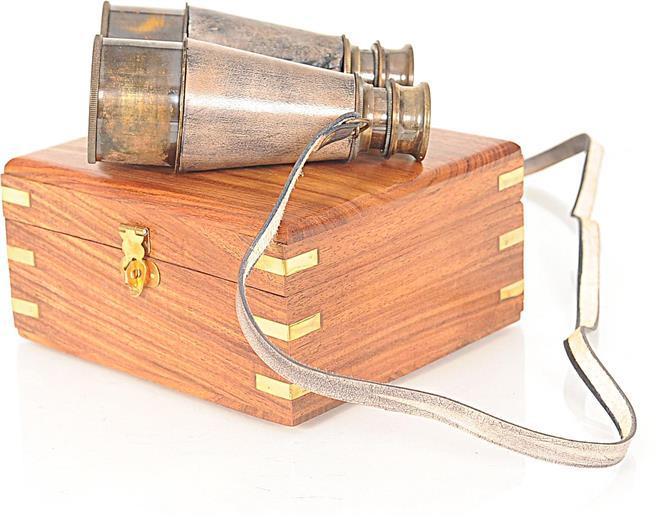 Binoculars Wood Box Leather Overlay New OM-139
