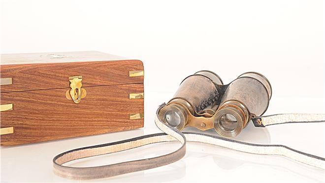 Binoculars Wood Box Leather Overlay New OM-139