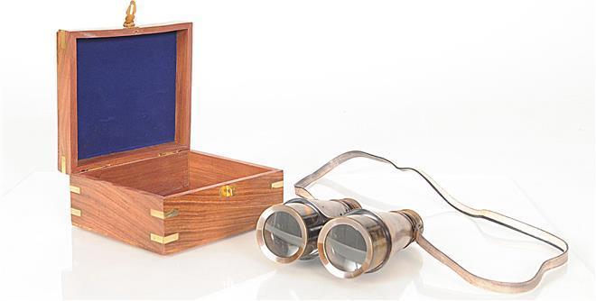 Binoculars Wood Box Leather Overlay New OM-139