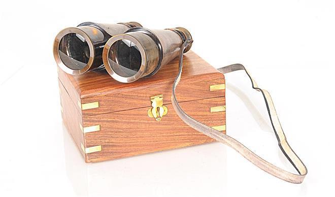 Binoculars Wood Box Leather Overlay New OM-139