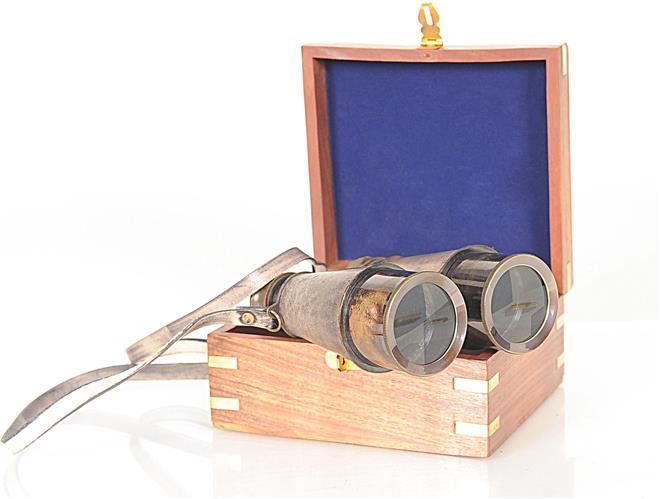 Binoculars Wood Box Leather Overlay New OM-139