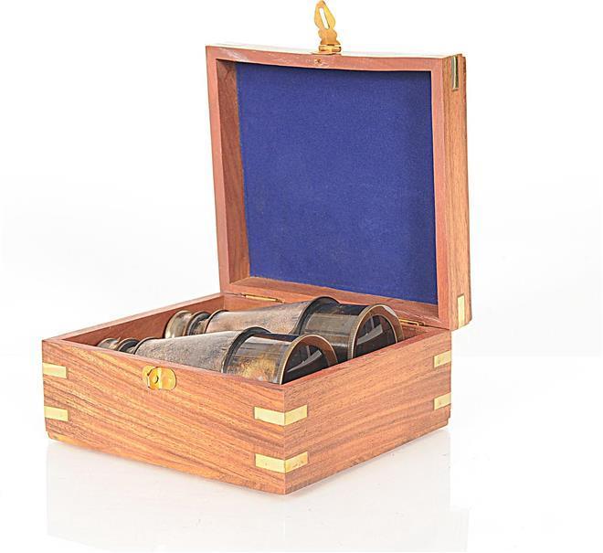 Binoculars Wood Box Leather Overlay New OM-139