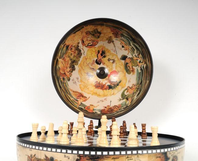 Globe 13-Inch White Wood Base New With Chess