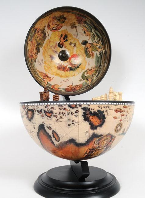 Globe 13-Inch White Wood Base New With Chess