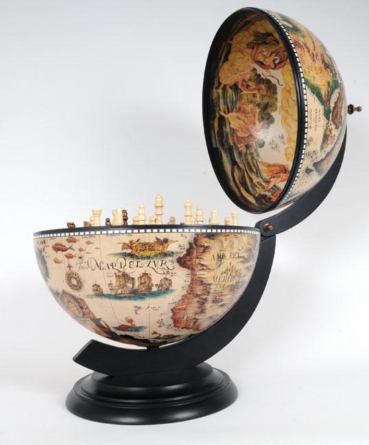 Globe 13-Inch White Wood Base New With Chess