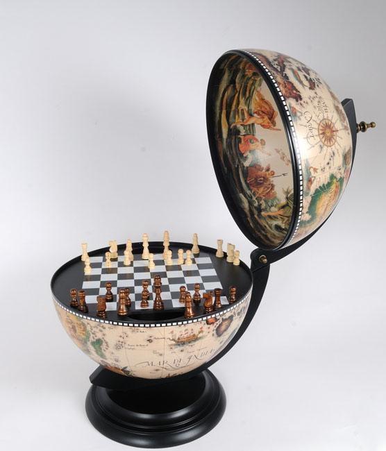 Globe 13-Inch White Wood Base New With Chess
