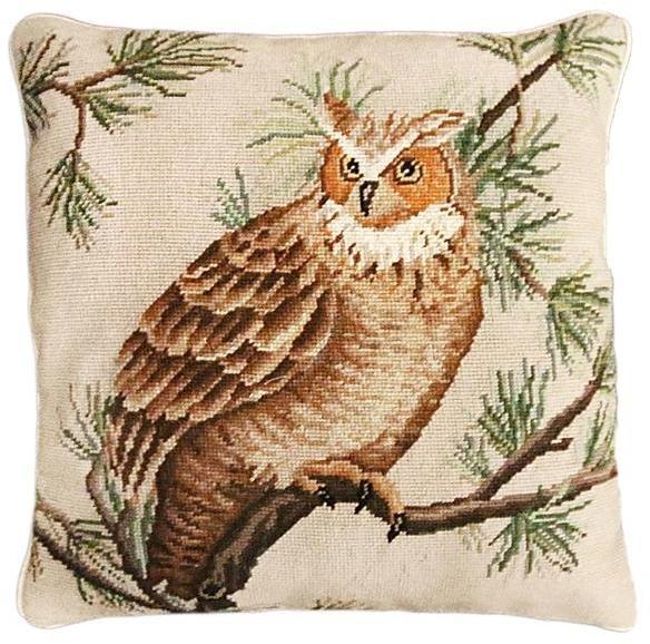 Throw Pillow Needlepoint Barn Owl Bird 18x18