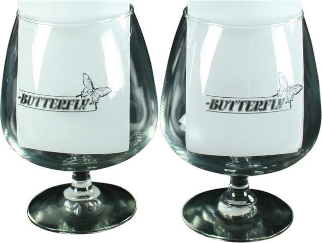 Beer Glasses Butterfly Barware Pair Dimpled