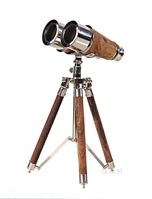 Binoculars Victorian Nickel Brass Wood New