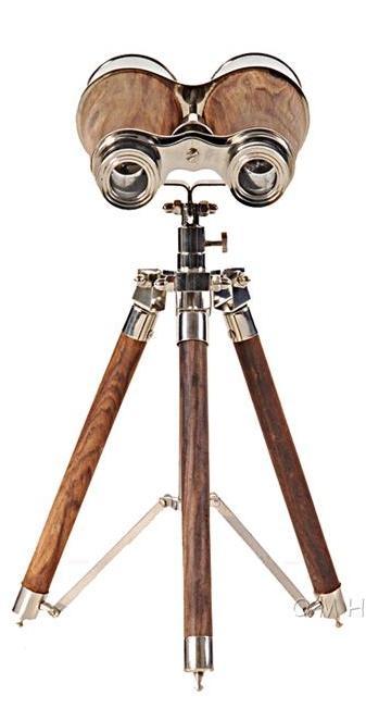 Binoculars Victorian Nickel Brass Wood New