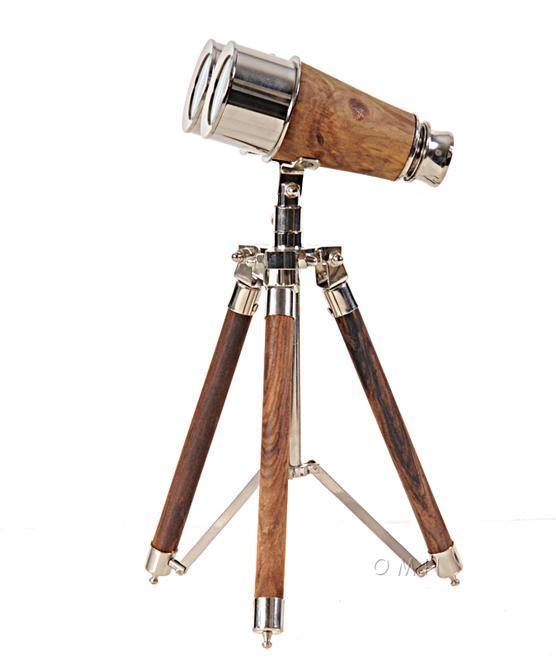 Binoculars Victorian Nickel Brass Wood New