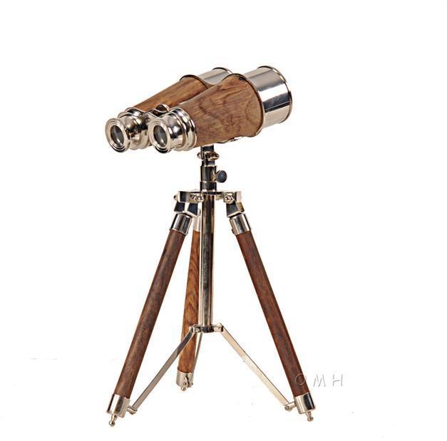 Binoculars Victorian Nickel Brass Wood New