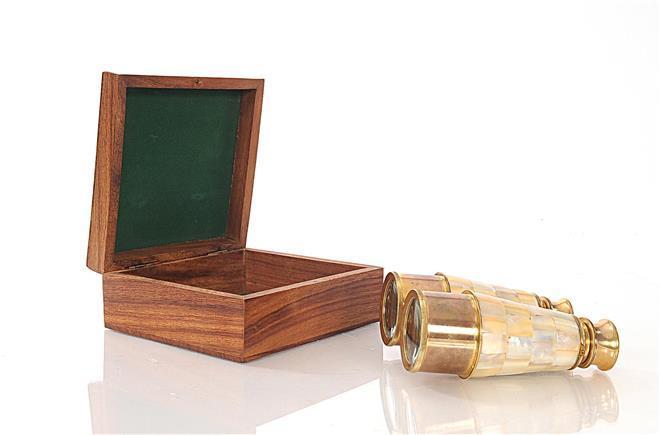 Binoculars Mother Of Pearl Wood Box New