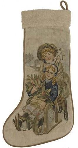 Christmas Stocking Aubusson 13.5x20 Tan