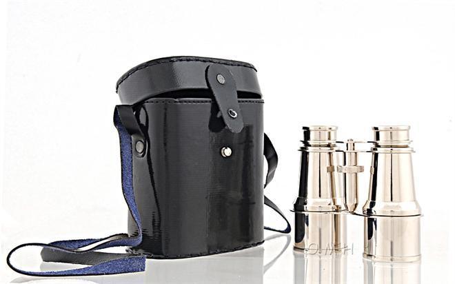 Binoculars Brass Leather New With Storage
